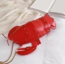 Dámská kabelka přes rameno 23 x 9 x 6 cm ve tvaru humra s klepety a tykadly Crossbody kabelka zdobená kovovými nýty s dlouhým řetízkem 2