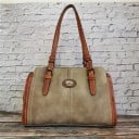 Dámská kabelka přes rameno s dlouhými uchy Ozdobné přezky a kontrastní prošívání Vintage vzhled Umělá PU kůže 35 x 24 x 11 cm 4