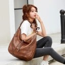 Dámská kabelka přes rameno ve stylu hobo Z umělé kůže Prostorná měkká taška s uchem a dlouhým popruhem crossbody Zapínání na zip 8