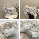 Dámská kabelka s mašlí 23 x 8 x 15 cm Bavlna a polyester Perlová rukojeť Elegantní společenská kabelka do ruky 7