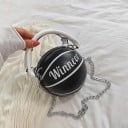 Dámská kabelka ve tvaru basketbalového míče 16 x 16 cm Kulatá kabelka do ruky s oblým uchem a stříbrným řetízkem přes rameno 2