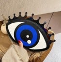 Dámská kabelka ve tvaru oka Crossbody přes rameno Zlatý řetízek Modrá duhovka a černé řasy Originální módní doplněk 26 x 18 x 7 cm 2