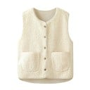 Damska kamizelka z guzikami i kieszeniami bez rękawów poliester bawełna strukturalna powierzchnia do codziennego noszenia i warstwowania 2