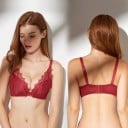 Damska koronkowa biustonosz z głębokim dekoltem w kształcie V Usztywniane miseczki Koronkowy brzeg i kokardka na środku Bawełna, poliester 6