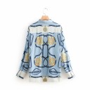 Dámská košile s dlouhým rukávem a potiskem řemínků a řetízků Světle modrá a bílá Volný střih s klasickým límečkem Polyester a hedvábí 2