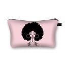Dámská kosmetická taška s potiskem ženské siluety s afro účesem Plochá taštička na zip na líčidla a drobnosti z polyesteru 21,5 x 13 cm 27
