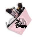Dámská kosmetická taška s potiskem ženské siluety s afro účesem Plochá taštička na zip na líčidla a drobnosti z polyesteru 21,5 x 13 cm 33