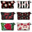 Dámská kosmetická taška s výrazným potiskem růží Zapínání na zip s poutkem Černý vnitřek Polyester 13 x 21,5 cm Na líčidla a štětce 26