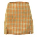 Dámská kostkovaná mini sukně s rozparky Vysoký pas Přiléhavý rovný střih se dvěma krátkými rozparky na předním lemu Polyester s bavlnou 3