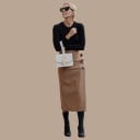 Dámská kostkovaná pouzdrová sukně midi s překladem a knoflíky Hnědý jemný vzor Vlna s polyesterem Elegantní sukně na každý den 4