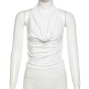 Damska kOszulka Jednokolorowe Szerokie ramiączka wokół szyi Okrągły dekolt Crop top Materiał poliester spandex Nowoczesny damski letni top 6