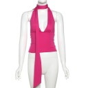 Damska kOszulka jednokolorowy Wycięcie w literę V Szerokie ramiączka Szalik wokół szyi Poliester spandex elegancki letni top 4