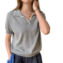 Damska koszulka polo Krótki rękaw Koszulka w serek Kołnierzyk Guziki Jednokolorowa Bawełna Wygodna Elegancka Casual Top Letni Wiosenny 7