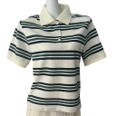 Damska koszulka polo w paski z kołnierzykiem Elegancka bawełniana koszulka polo z zapięciem na szyi Luźna koszulka w stylu retro 7