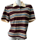 Damska koszulka polo w paski z kołnierzykiem Elegancka bawełniana koszulka polo z zapięciem na szyi Luźna koszulka w stylu retro 4