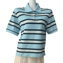 Damska koszulka polo w paski z kołnierzykiem Elegancka bawełniana koszulka polo z zapięciem na szyi Luźna koszulka w stylu retro 2
