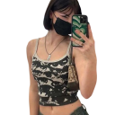 Damska kOszulka Szare z nadrukiem oczu Cienkie ramiączka Okrągły dekolt Crop top Materiał poliester bawełna Stylowy top 4