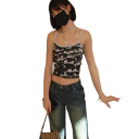 Damska kOszulka Szare z nadrukiem oczu Cienkie ramiączka Okrągły dekolt Crop top Materiał poliester bawełna Stylowy top 5