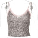 Damska kOszulka z leopardzim wzorem Wycięcie w kształcie O z kokardką i koronką Cienkie ramiączka Poliester spandex letni elastyczny top 2