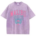 Damska koszulka z nadrukiem vintage MALIBU BEACH Luźny krój Letnia top w stylu streetwear Styl retro Ubranie codzienne Modny, sportowy design 7