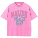 Damska koszulka z nadrukiem vintage MALIBU BEACH Luźny krój Letnia top w stylu streetwear Styl retro Ubranie codzienne Modny, sportowy design 3