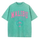 Damska koszulka z nadrukiem vintage MALIBU BEACH Luźny krój Letnia top w stylu streetwear Styl retro Ubranie codzienne Modny, sportowy design 6
