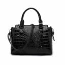 Dámská kožená kabelka do ruky s krokodýlí ražbou Lesklý povrch Dvě ucha a dlouhý popruh přes rameno Kůže a polyester 32 x 24 x 14 cm 1