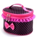 Dámska kozmetická taška s rúčkou a bodkami Oválny tvar Ozdobný volán a mašľa Zips so dvoma jazdcami Polyester 20 x 15 x 13 cm 1