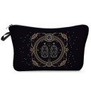 Dámska kozmetická taška so znamením zverokruhu Čierna so zlatavým ornamentálnym potlačou Na zips s pútkom Polyester 13,5 x 22 cm 5