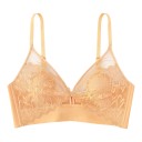 Dámská krajková bralette podprsenka bez kostic s výstřihem do V a průsvitnou síťovinou se širokým spodním pásem a tenkými ramínky 12