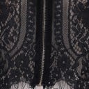Dámská krajková halenka s dlouhým rukávem a zipem vpředu Zkrácený střih Roztřepený krajkový lem Kulatý výstřih Černá Polyester s bavlnou 2
