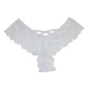 Dámská krajková tanga V-String se zadním dílem ve tvaru písmene V Zkřížené tenké pásky Květinová krajka s vlnitým lemem Spandex 2