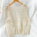 Dámská krajková vesta bez rukávů Ažurový vzor s kruhovými motivy Otevřený přední díl bez zapínání Volný střih Polyester a bavlna 3