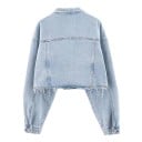 Dámská krátká džínová bunda s roztřepeným spodním okrajem Volný střih se spadlými rameny Náprsní kapsy s klopou Zapínání na knoflíky Bavlna 4