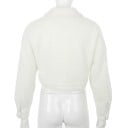 Dámská krátká fleecová mikina na knoflíky Bílá Ohrnutý límeček a dvě náprsní kapsy Dlouhé rukávy Polyester a umělá vlna 4