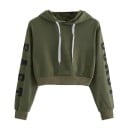 Dámska krátka mikina s kapucňou a stahovacími šnúrkami Potlač East Coast na rukávoch Rybovaná manžeta a spodný lem Polyester 6