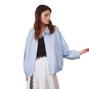 Dámská krátká oversize bunda s límečkem na zip s pružným lemem a manžetami s bočními kapsami volná na jaro a podzim 4