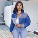 Dámská krátká prošívaná bunda se stojáčkem Přechodná bunda s patchworkovým vzorem paisley Zip po celé délce Dlouhý rukáv Polyester 4