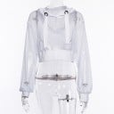 Dámská krátká síťovaná mikina s kapucí Průsvitný crop top s dlouhým rukávem Volný střih Stahovací šňůrka Polyester se spandexem 3