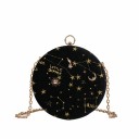Dámská kulatá crossbody kabelka s motivem hvězdné oblohy Vyšívané hvězdy a kovové ozdoby Řetízek přes rameno Rozměry 18,5 x 18,5 x 5,5 cm 1