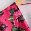 Dámska kvetinová blúza s hlbokým výstrihom do V Trojštvrťové naberané rukávy Naťahovaný predný diel Volánik v pase Ružová a čierna Polyester 6