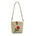 Dámská látková crossbody kabelka Motiv červené růže Zapínání poutkem s kovovým knoflíkem Dlouhý popruh Bavlna a polyester 16 x 18 x 5 cm 2