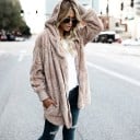 Dámská lehká jarní bunda s kapucí Volný střih bez zapínání Hebký plyšový povrch Přední kapsy Dlouhý rukáv Polyester na jaro i podzim 9