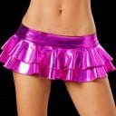Dámská lesklá mini sukně s dvojitými volánky Metalický vzhled Široký hladký pas Nízké posazení na bocích Polyester a umělá kůže 5