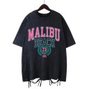 Damska luźna koszulka MALIBU BEACH z nadrukiem w stylu vintage i ozdobnym wiązaniem Top w stylu ulicznym Luźna, letnia moda Stylowa odzież rekreacyjna 1
