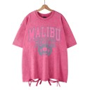 Damska luźna koszulka MALIBU BEACH z nadrukiem w stylu vintage i ozdobnym wiązaniem Top w stylu ulicznym Luźna, letnia moda Stylowa odzież rekreacyjna 3
