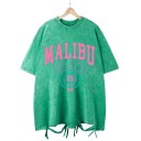 Damska luźna koszulka MALIBU BEACH z nadrukiem w stylu vintage i ozdobnym wiązaniem Top w stylu ulicznym Luźna, letnia moda Stylowa odzież rekreacyjna 6