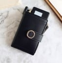 Dámská malá peněženka z umělé kůže Svislý tvar s páskem a kulatou kovovou ozdobou Boční zip a dekorativní prošití 12,5 x 9 x 3,5 cm 1