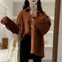 Dámská manšestrová košile ve volném oversize střihu Dlouhý rukáv Náprsní kapsa s nášivkou Propínání na knoflíky Bavlna a polyester 5