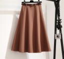 Dámská midi sukně s páskem Rozšířený áčkový střih Pásek s kulatou kovovou přezkou Jednobarevná sukně pod kolena Bavlna polyester a spandex 2